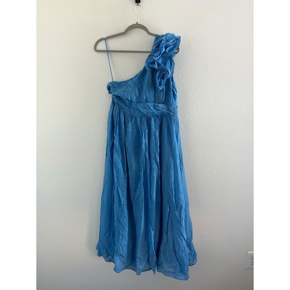 NWT HELLO MOLLY | Frill Detail Find Out One Shoulder Midi Dress Blue | Size XL - Picture 7 of 16